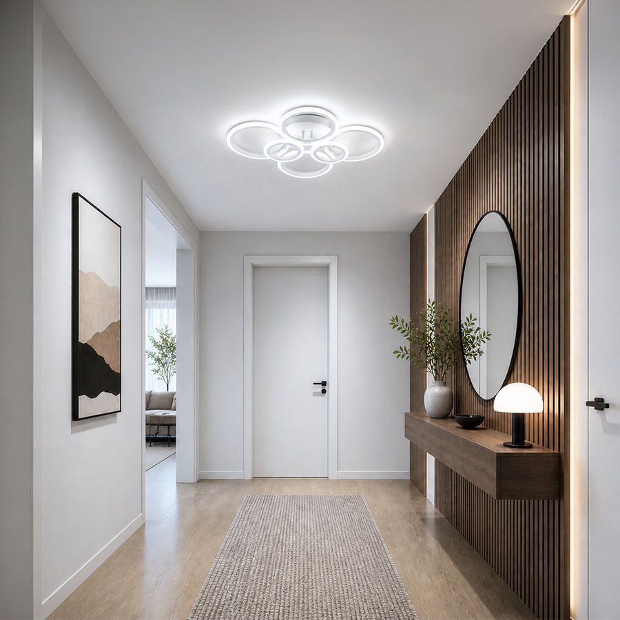 LED полилей с дистанционно BETTY 82W, 6 кръга, Студена/Топла/Неутрална светлина, Димируем, Бял LED полилей с дистанционно управление Заглавие по подразбиране Alessandro Design
