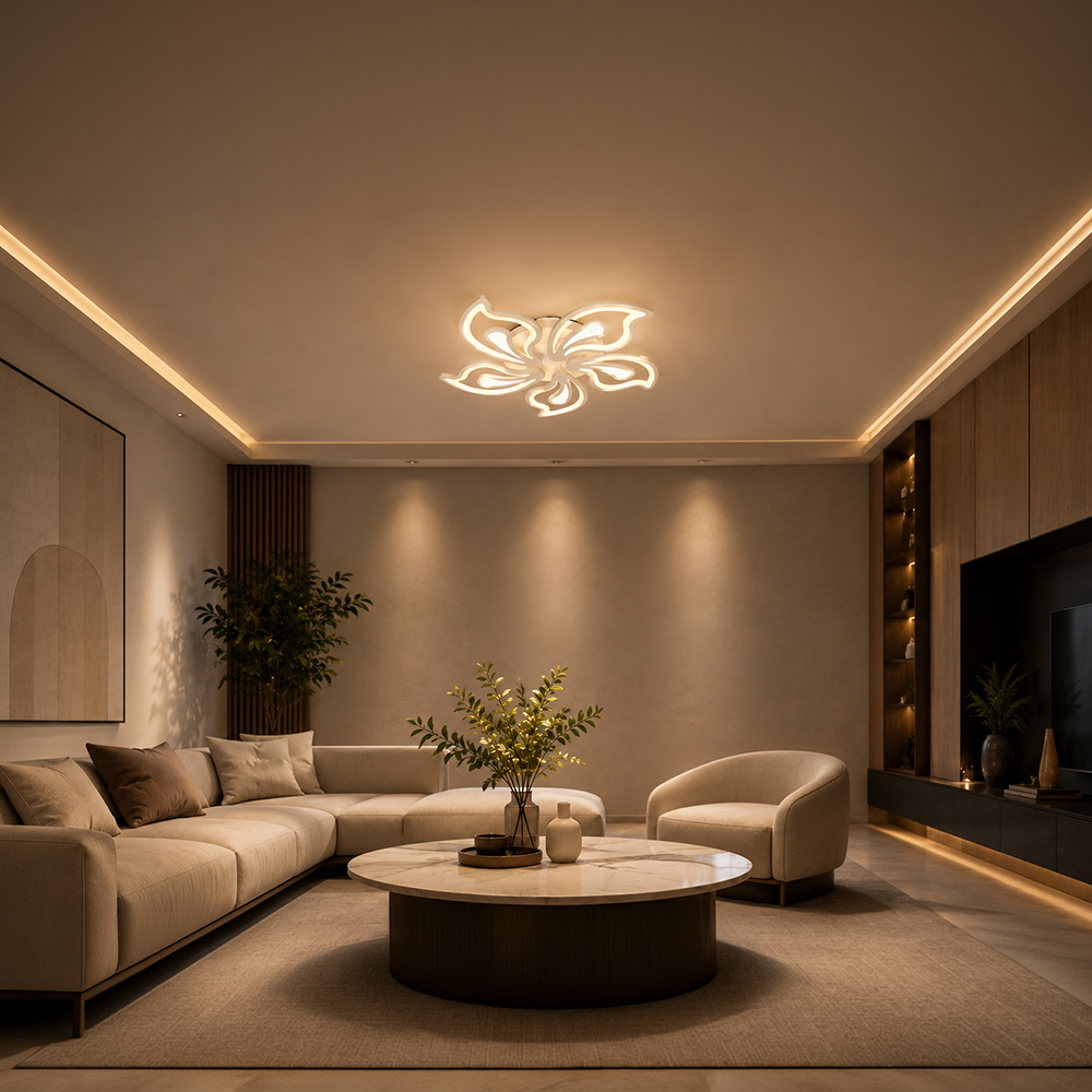 LED полилей с дистанционно управление GLORIOSA 95W, 5 венчелистчета, студена/топла/неутрална светлина, димиране, бял LED полилей с дистанционно управление Default Title Alessandro Design