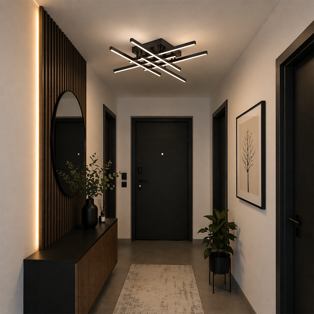 LED полилей с дистанционно управление LINEX, 81W, 6 елемента, линейна, студена/топла/неутрална светлина, димируем, черен LED полилей с дистанционно управление Заглавие по подразбиране Alessandro Design