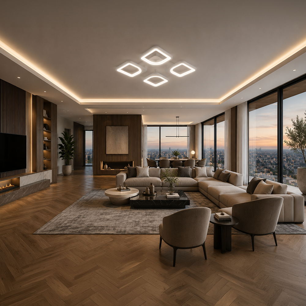 LED полилей с дистанционно управление ZOE 53W, 4 квадрата, студена/топла/неутрална светлина, димируем, бял LED полилей с дистанционно управление Заглавие по подразбиране Alessandro Design