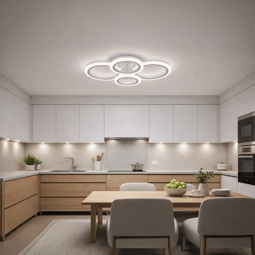 LED полилей с дистанционно BETTY 43W, 4 кръга, Студена/Топла/Неутрална светлина, Димируем, Бял LED полилей с дистанционно управление Заглавие по подразбиране Alessandro Design