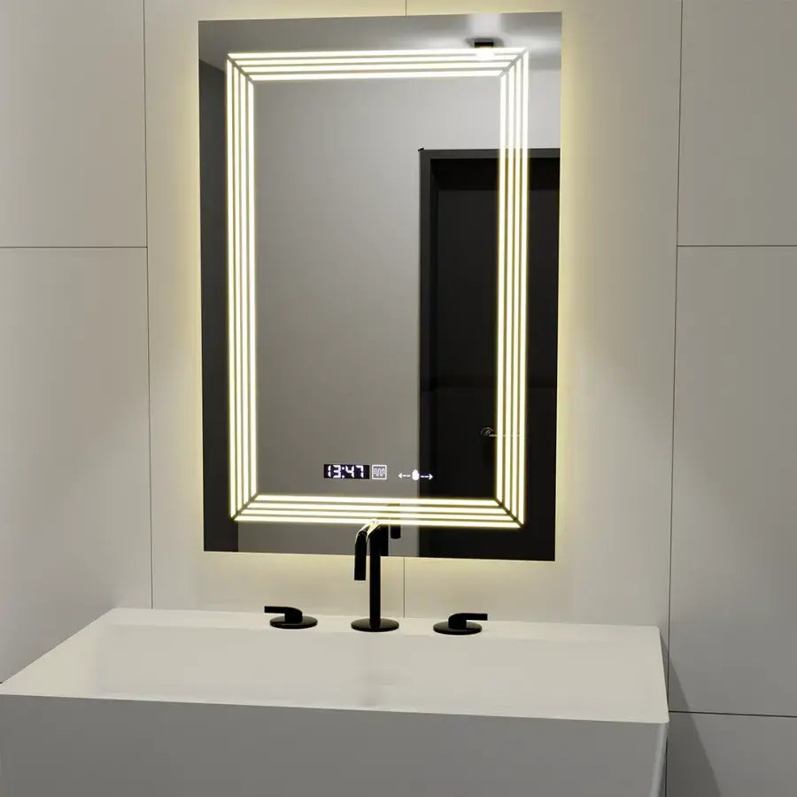 Правоъгълно LED огледало, 60x80cm, Venezia Marcello MotionGlow сензор, система за обезпотяване, часовник и термометър, димиране, топла неутрална студена светлина 3000K/4000K/6000K Marcello Mirrors Заглавие по подразбиране Alessandro Design