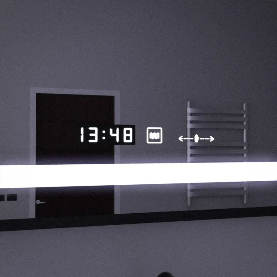 Правоъгълно LED огледало, 120x80 см, сензор Marcello MotionGlow, система за обезпотяване, часовник и термометър, козметична лупа, димируеми огледала Marcello Заглавие по подразбиране Alessandro Design