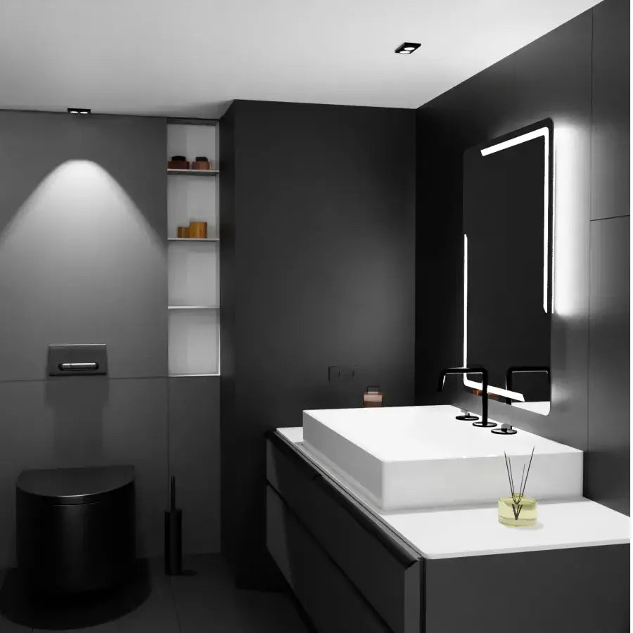 Правоъгълно LED огледало, 60x80cm, Rayonnement MotionGlow Marcello, система за обезпотяване, часовник и термометър, димируеми огледала Marcello Заглавие по подразбиране Alessandro Design