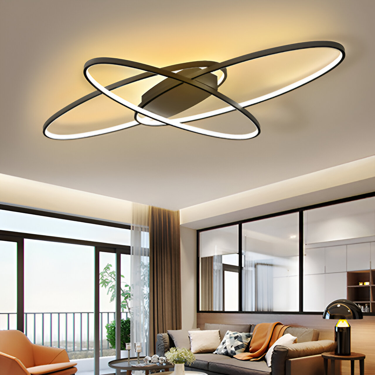LED полилей с дистанционно управление ORBITA 74W, 3 елемента, Овална, Студена/Топла/Неутрална светлина, Димируем, Черен LED полилей с дистанционно управление Default Title Alessandro Design