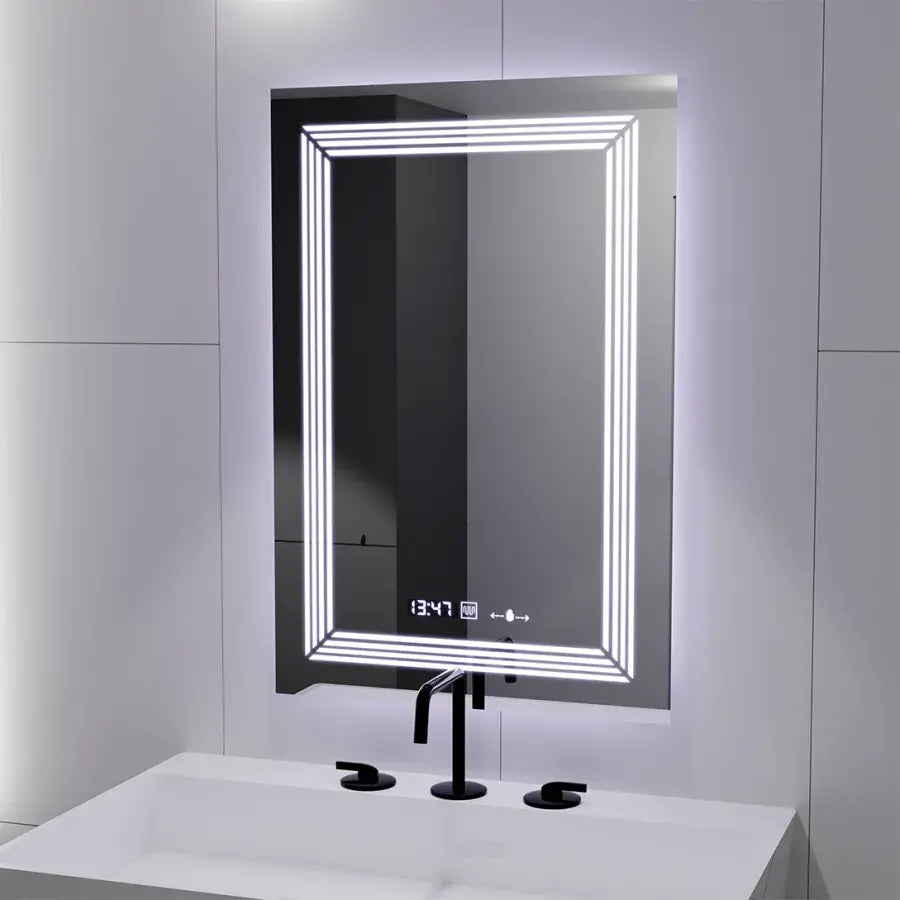 Правоъгълно LED огледало, 60x80cm, Venezia Marcello MotionGlow сензор, система за обезпотяване, часовник и термометър, димиране, топла неутрална студена светлина 3000K/4000K/6000K Marcello Mirrors Заглавие по подразбиране Alessandro Design