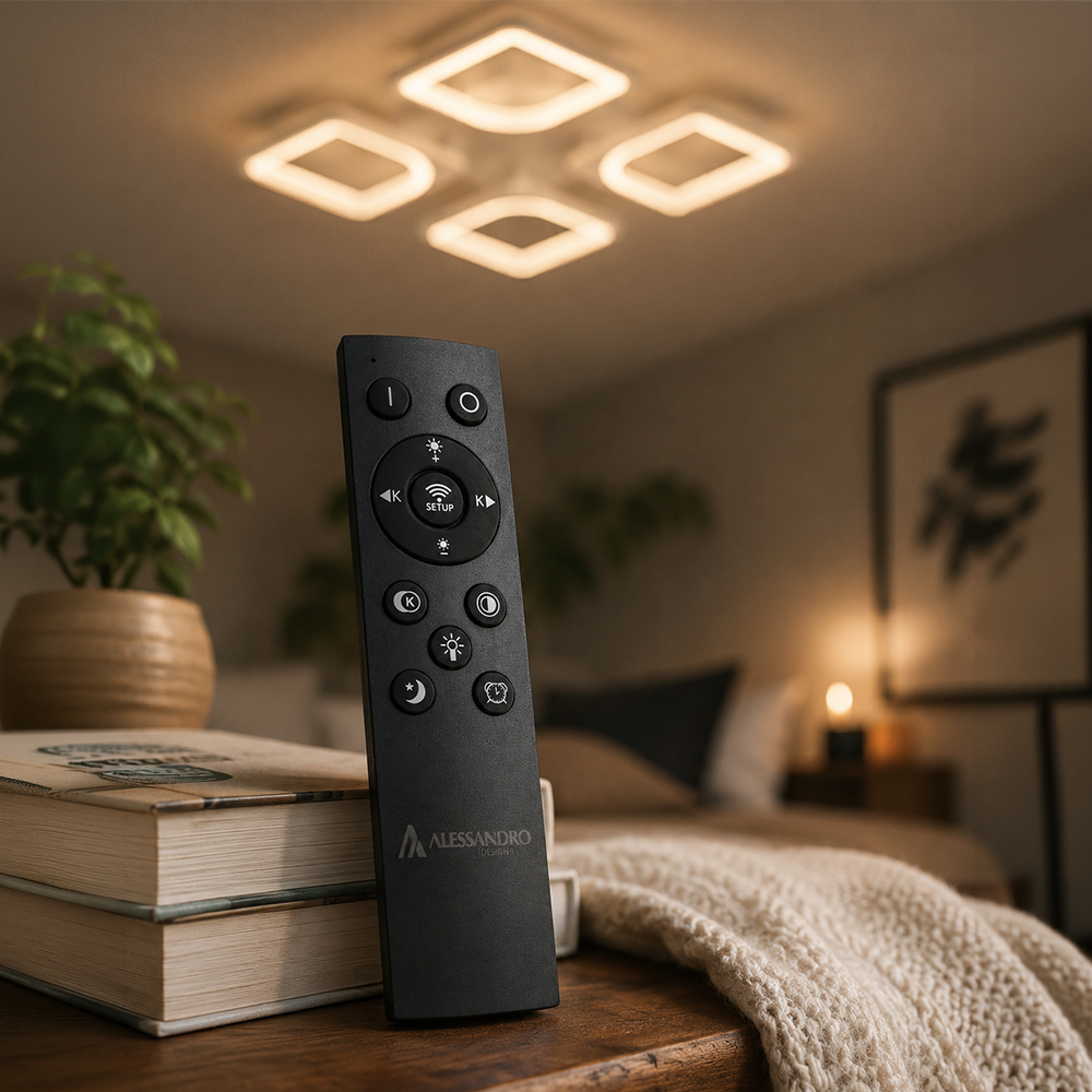 LED полилей с дистанционно управление ZOE 53W, 4 квадрата, студена/топла/неутрална светлина, димируем, бял LED полилей с дистанционно управление Заглавие по подразбиране Alessandro Design