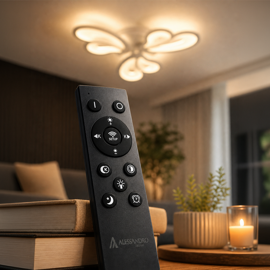 LED полилей с дистанционно управление BLOSSOM 40W, 3 венчелистчета, студена/топла/неутрална светлина, димиране, бял LED полилей с дистанционно управление Заглавие по подразбиране Alessandro Design