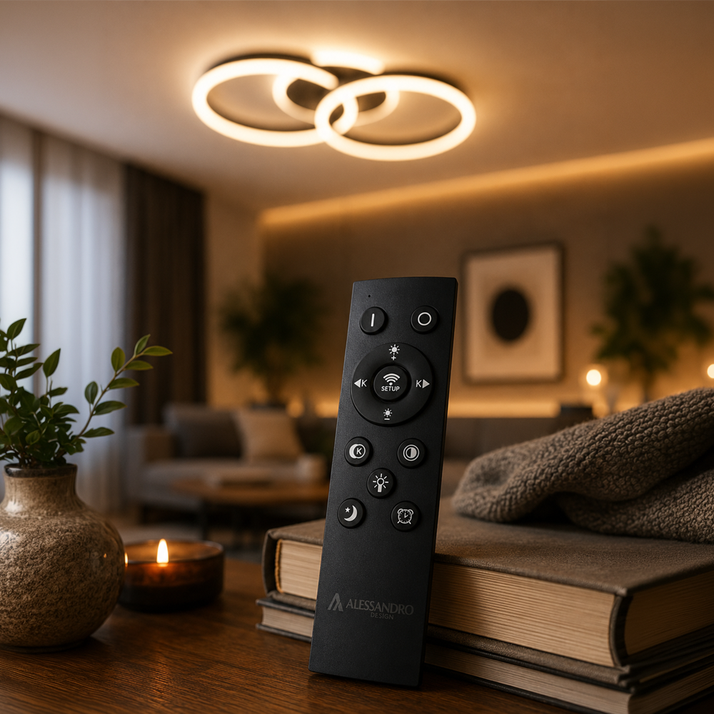 LED полилей с дистанционно управление RIGA LILITH 34W, 2 кръга, студена/топла/неутрална светлина, димируем, черен LED полилей с дистанционно управление Заглавие по подразбиране Alessandro Design