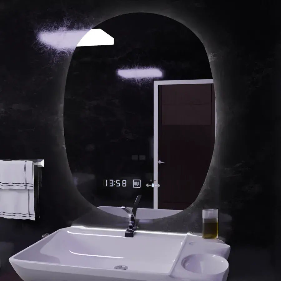 Овално LED огледало, 60x80 см, сензор Ranya Marcello MotionGlow, система за обезпотяване, часовник и термометър, огледала Dimabila Marcello Заглавие по подразбиране Alessandro Design