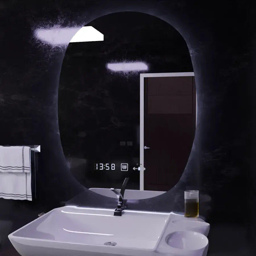 Овално LED огледало, 60x80 см, сензор Ranya Marcello MotionGlow, система за обезпотяване, часовник и термометър, огледала Dimabila Marcello Заглавие по подразбиране Alessandro Design