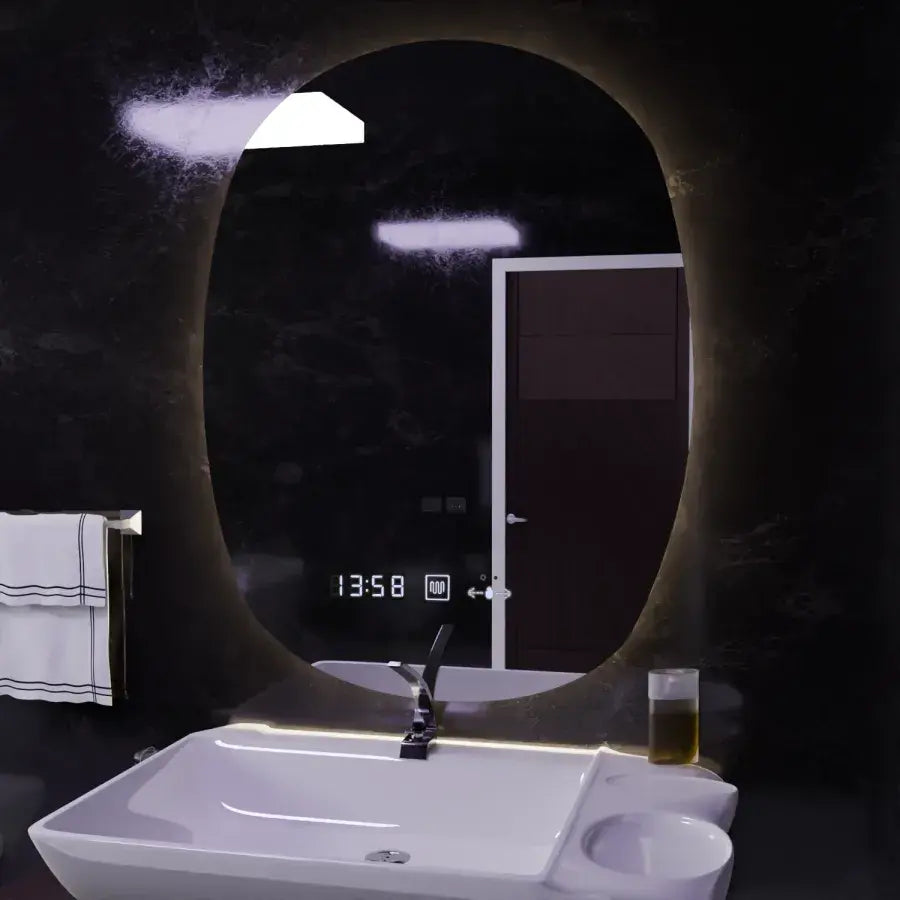 Овално LED огледало, 60x80 см, сензор Ranya Marcello MotionGlow, система за обезпотяване, часовник и термометър, огледала Dimabila Marcello Заглавие по подразбиране Alessandro Design