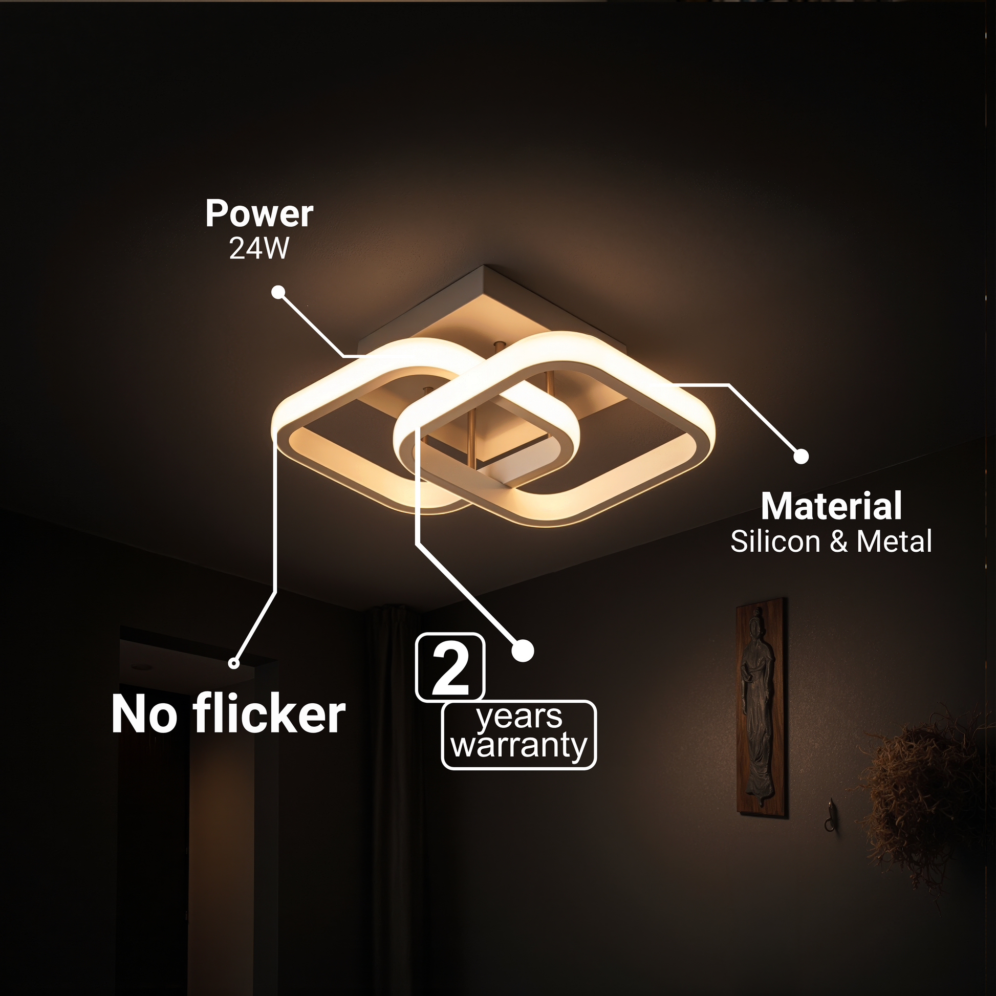 VERTEX Matrix LED полилей, припокриващи се диаманти, метални рамки, 24W, 2 диаманта, студена/топла/неутрална светлина 3000K/4000K/6000K, бели LED полилеи Заглавие по подразбиране Alessandro Design