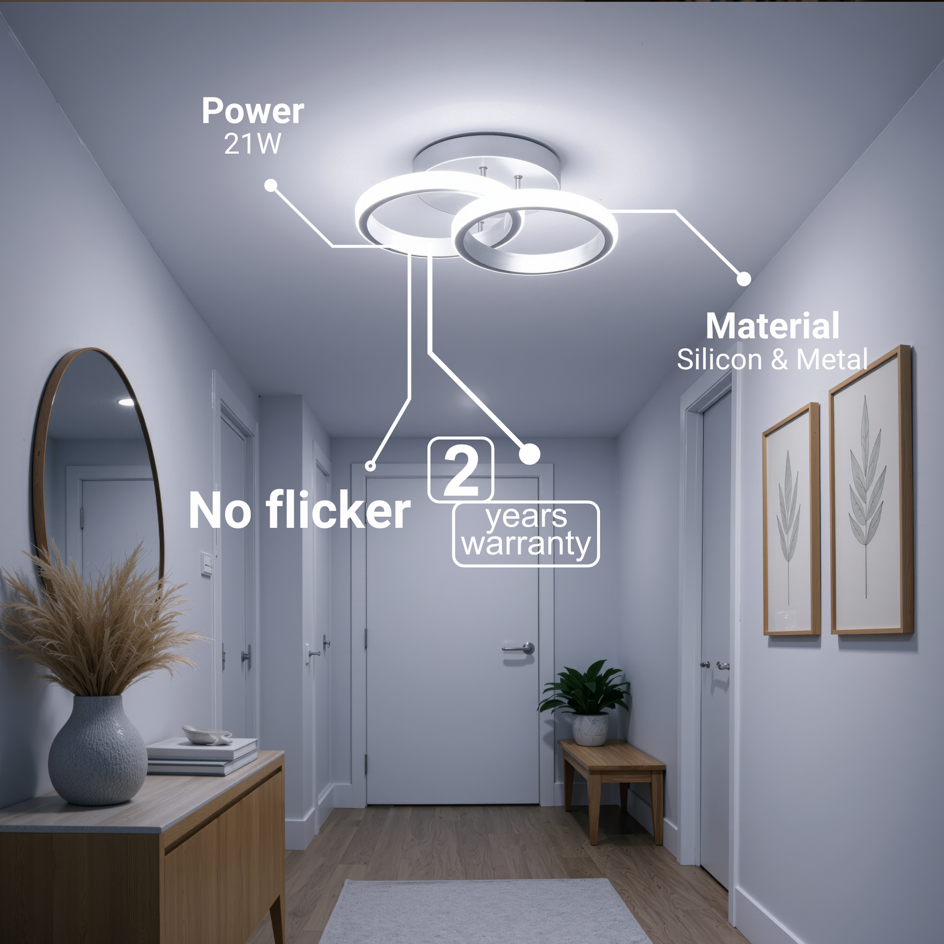 LED полилей VERTEX CIRCULA 21W, 2 кръга, метални рамки, студена/топла/неутрална светлина, бели LED полилеи Заглавие по подразбиране Alessandro Design