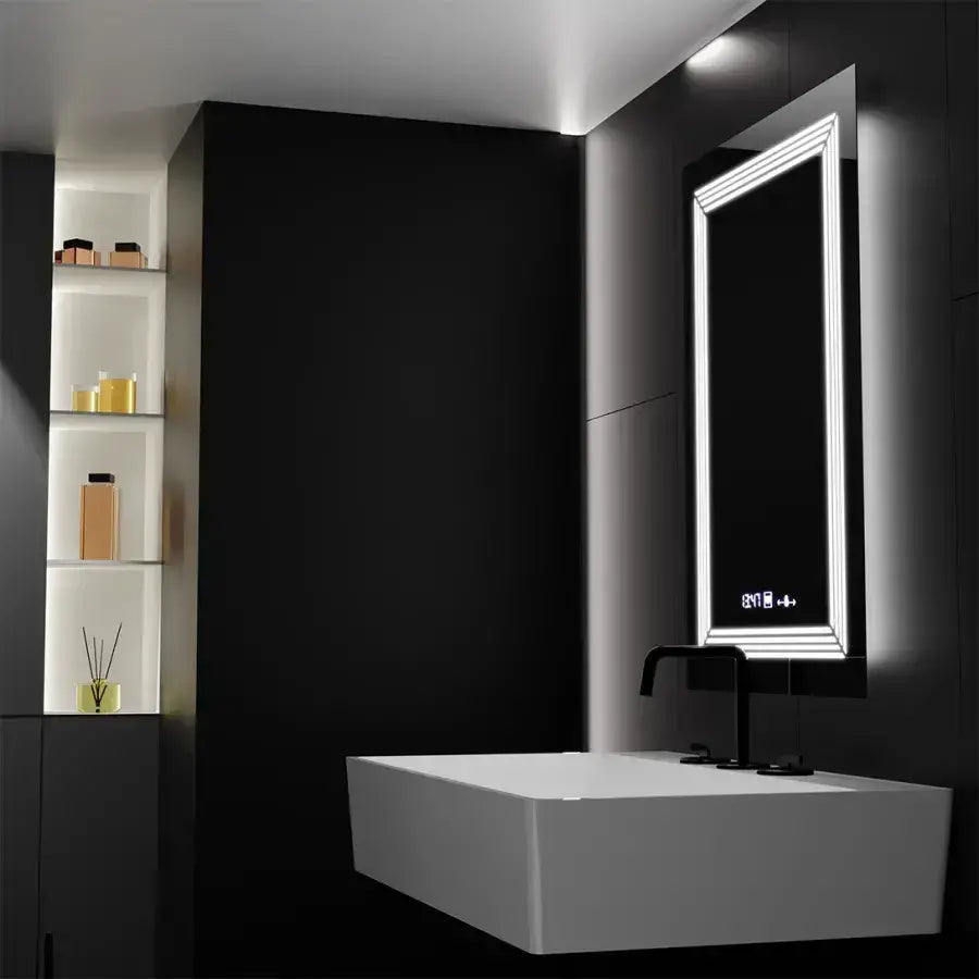 Правоъгълно LED огледало, 60x80cm, Venezia Marcello MotionGlow сензор, система за обезпотяване, часовник и термометър, димиране, топла неутрална студена светлина 3000K/4000K/6000K Marcello Mirrors Заглавие по подразбиране Alessandro Design