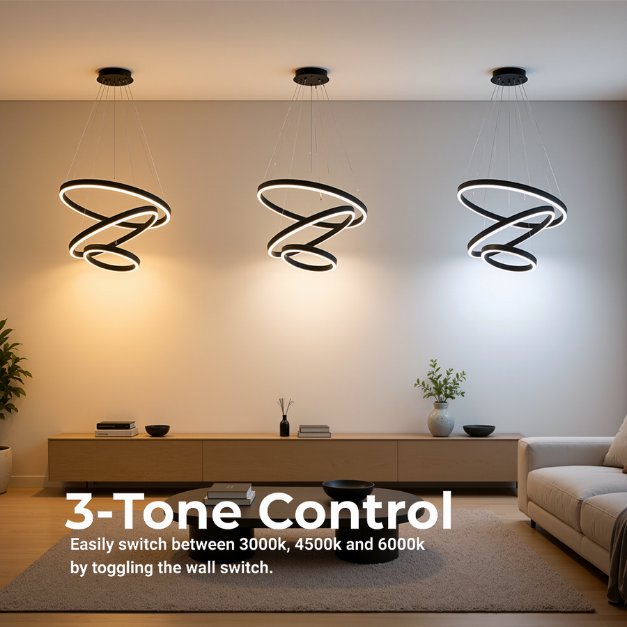 Окачен LED полилей с дистанционно управление CASIANA 85W, 3 кръга, Студена/Топла/Неутрална светлина, Димируем, Черен, Регулируема височина LED полилеи с дистанционно управление Заглавие по подразбиране Alessandro Design