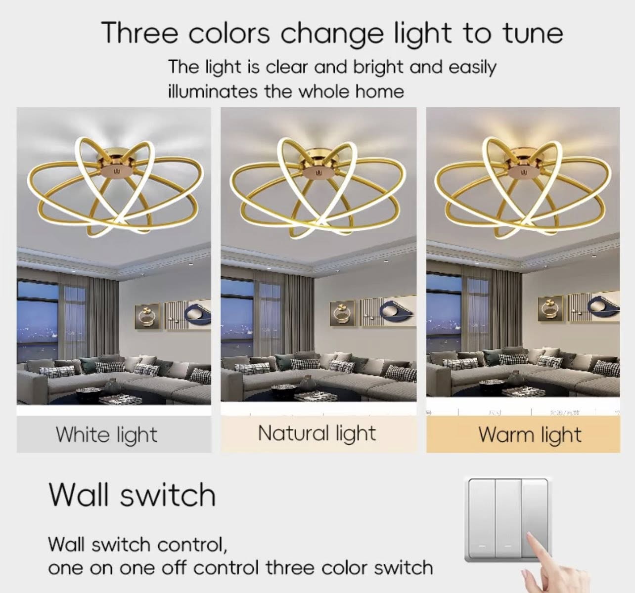 Lustra LED cu Telecomanda LT770/500GD, 45W, Lumina Calda/Rece/Neutra 3000K/4000K/6000K, Dimabila, Aurium Metal Lustre LED cu Telecomanda Default Title Alessandro Design