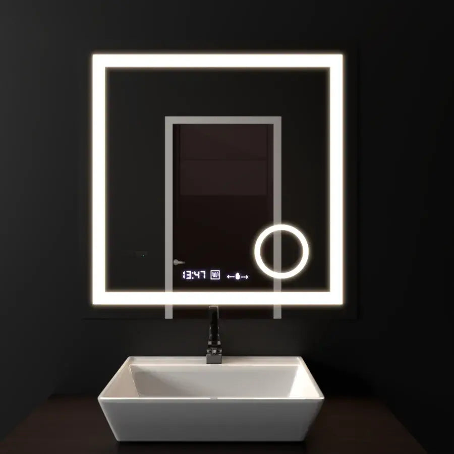 Правоъгълно LED огледало, 60x60 см, Souverain MotionGlow Marcello, система за обезпотяване, часовник и термометър, козметична лупа, димируеми огледала Marcello Заглавие по подразбиране Alessandro Design