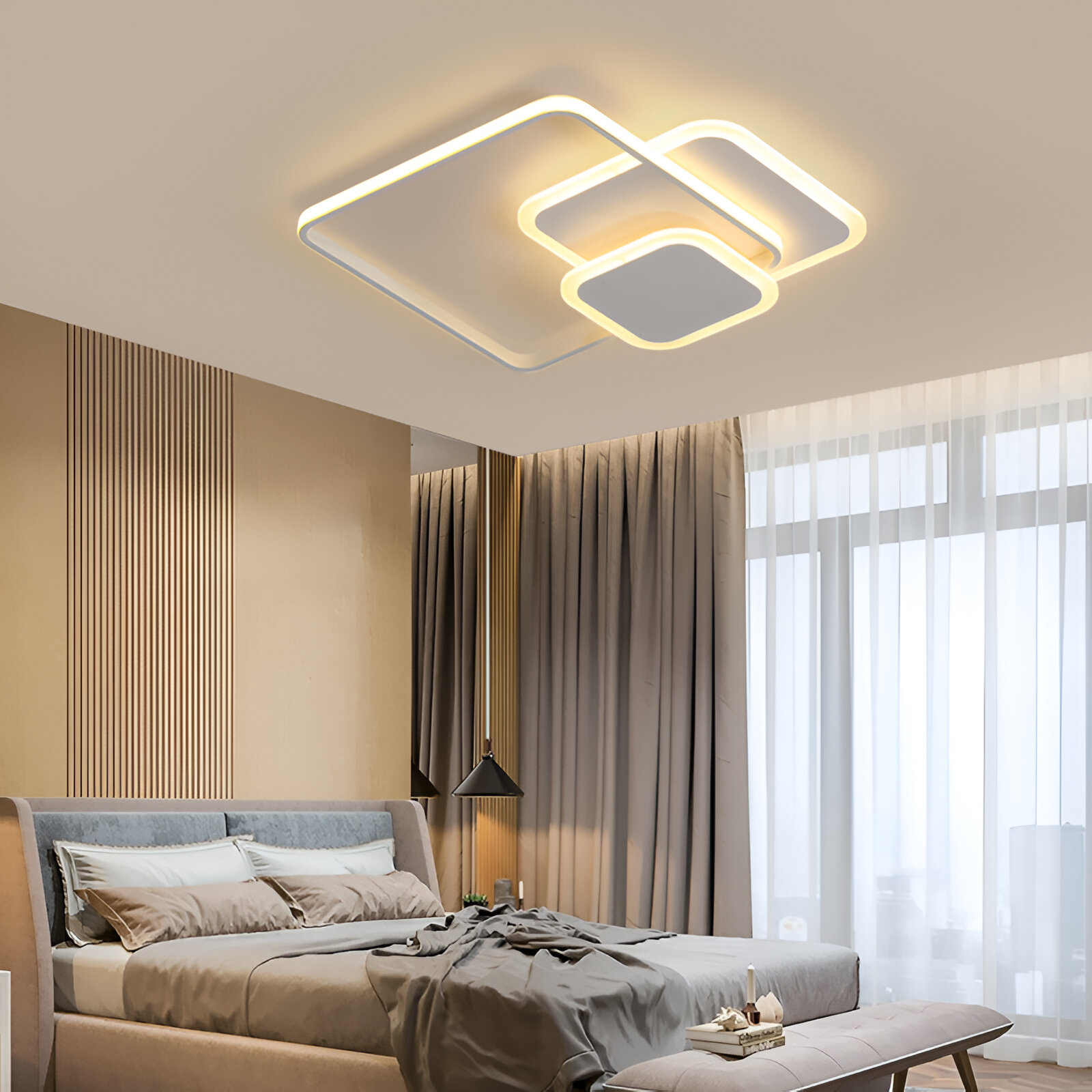 LED полилей с дистанционно управление ANEMONA 75W, 3 квадрата, студена/топла/неутрална светлина, димируем, бял LED полилей с дистанционно управление Default Title Alessandro Design