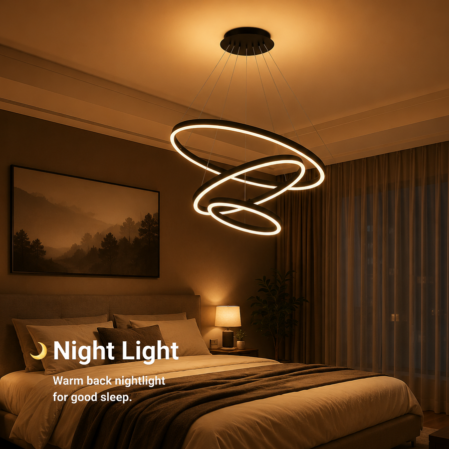 Окачен LED полилей с дистанционно управление CASIANA 85W, 3 кръга, Студена/Топла/Неутрална светлина, Димируем, Черен, Регулируема височина LED полилеи с дистанционно управление Заглавие по подразбиране Alessandro Design