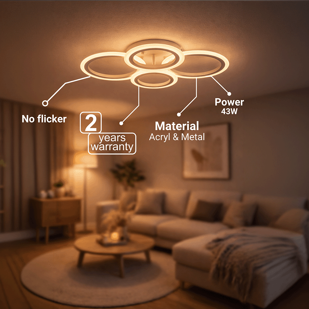 LED полилей с дистанционно BETTY 43W, 4 кръга, Студена/Топла/Неутрална светлина, Димируем, Бял LED полилей с дистанционно управление Заглавие по подразбиране Alessandro Design