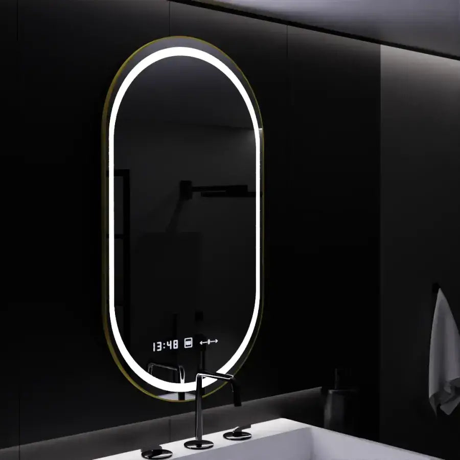 Овално LED огледало, 50x80 см, сензор Roven Marcello MotionGlow, система за обезпотяване, часовник и термометър, димируеми огледала Marcello Заглавие по подразбиране Alessandro Design