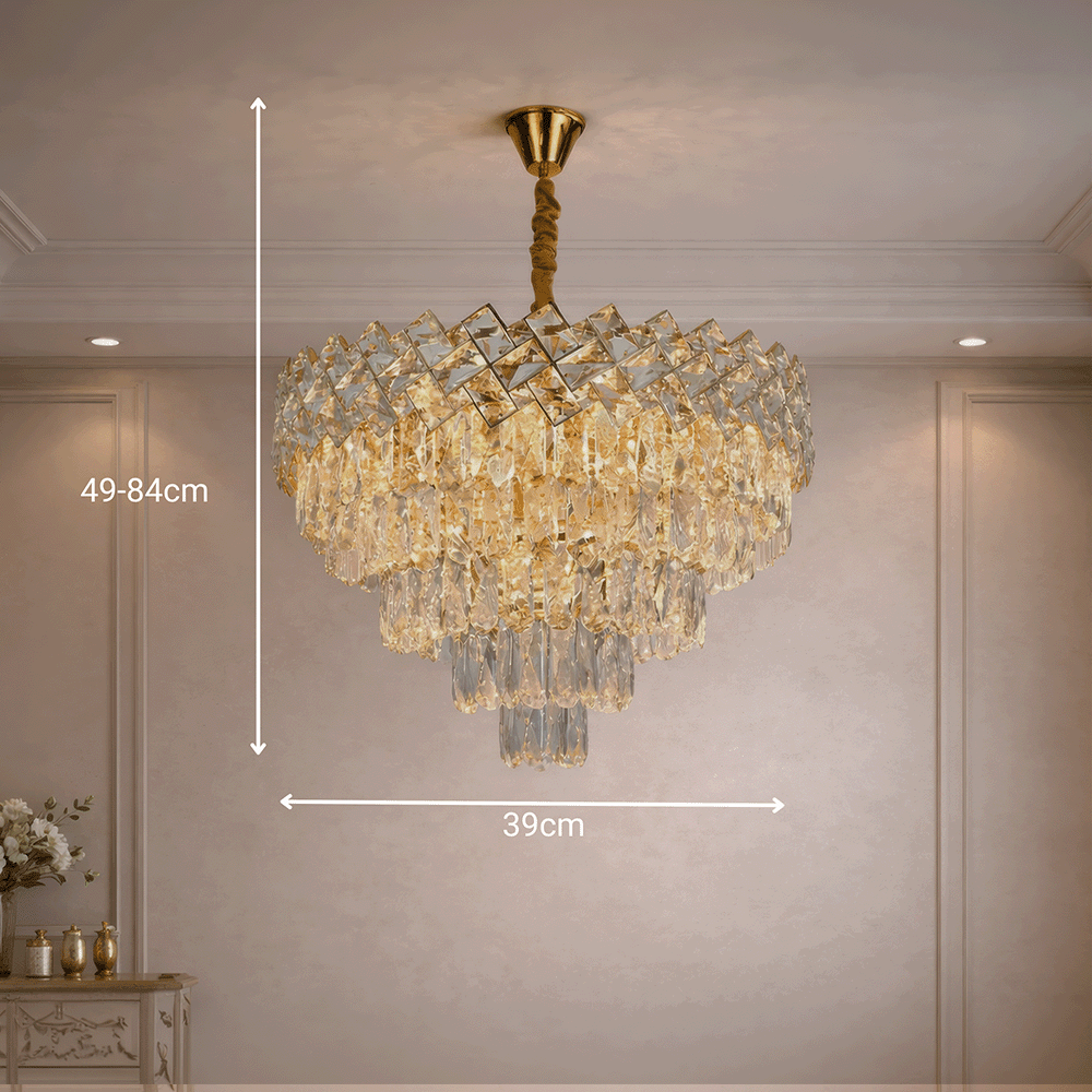 Кристален полилей WINDSOR Elegance 8x E14, диаметър 39 см, блестящо злато, регулируема височина, метални и кристални кристални полилеи Заглавие по подразбиране Alessandro Design