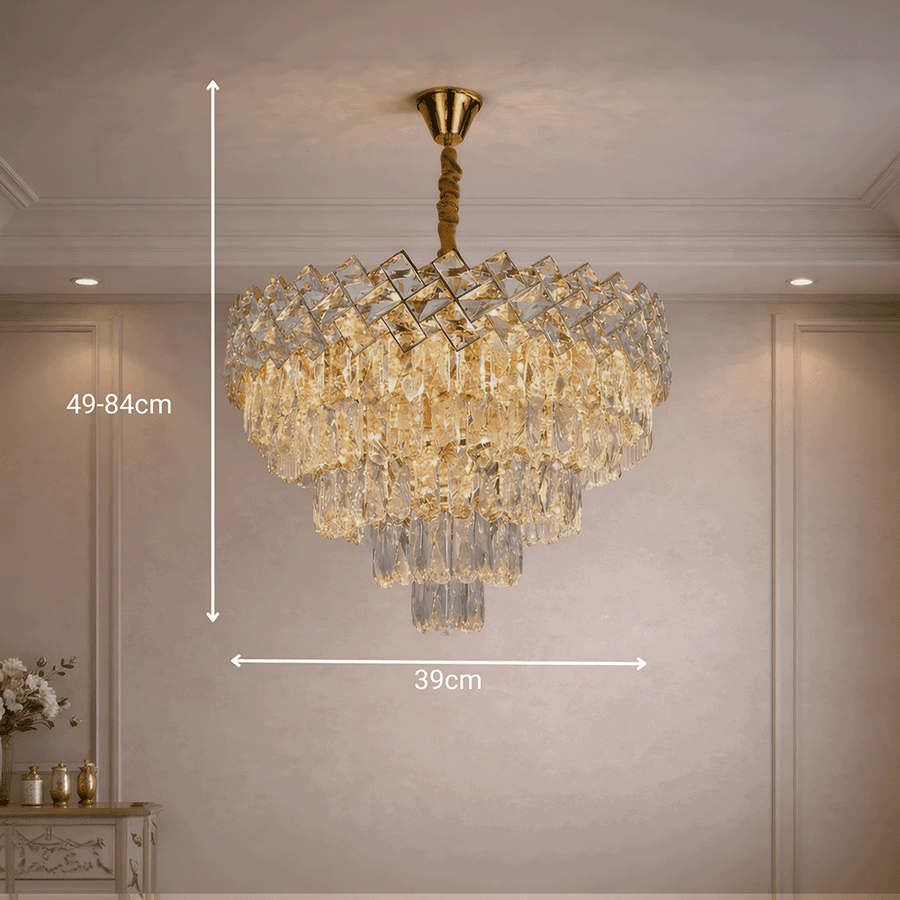 Кристален полилей WINDSOR Elegance 8x E14, диаметър 39 см, блестящо злато, регулируема височина, метални и кристални кристални полилеи Заглавие по подразбиране Alessandro Design