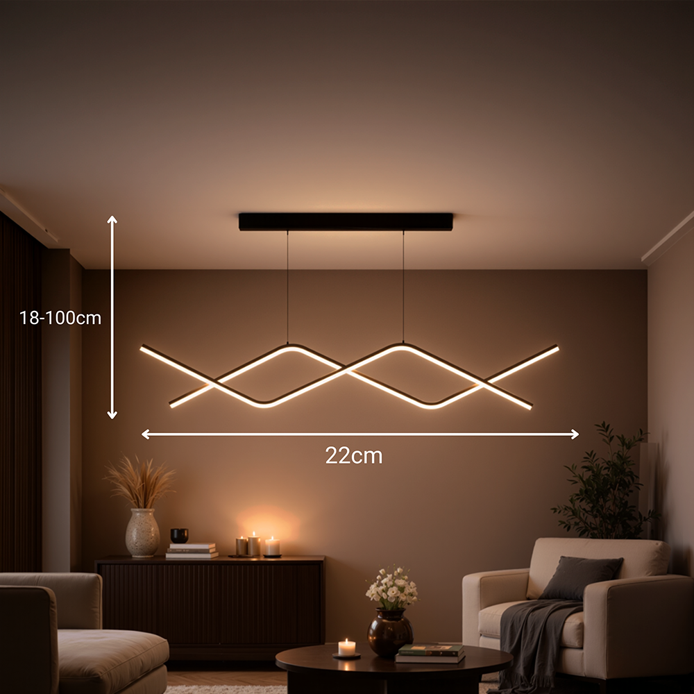 Окачен LED полилей с дистанционно управление ZIGZAG 27W, Студена/Топла/Неутрална светлина, Димируем, Черен, Регулируема височина LED полилеи с дистанционно управление Заглавие по подразбиране Alessandro Design