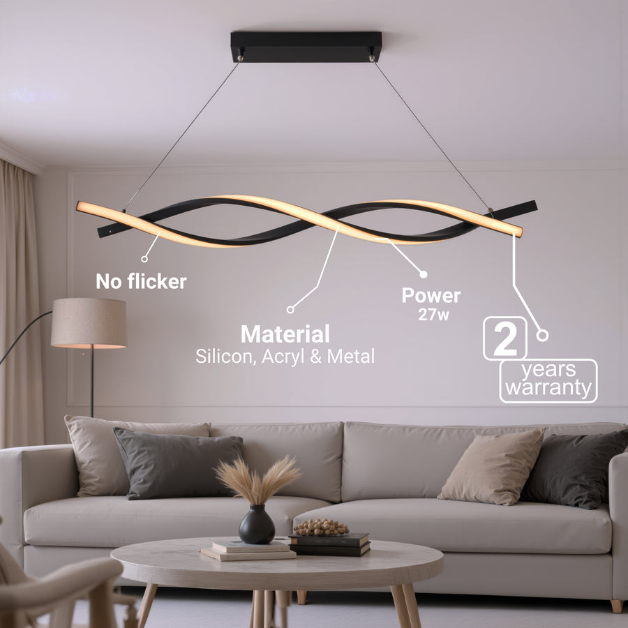 Окачен LED полилей с дистанционно управление, FLUX, 27W, 116 см, студена/топла/неутрална светлина 3000K/4000K/6000K, димируем, черен, регулируема височина, метални и силиконови модерни полилеи Заглавие по подразбиране Alessandro Design