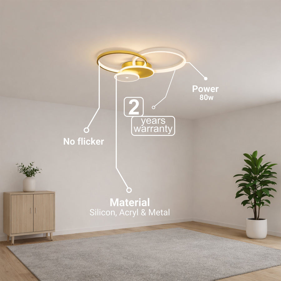 LED полилей с дистанционно управление KILLIAN 80W, 4 кръга, студена/топла/неутрална светлина, димиране, златни LED полилеи с дистанционно управление Заглавие по подразбиране Alessandro Design