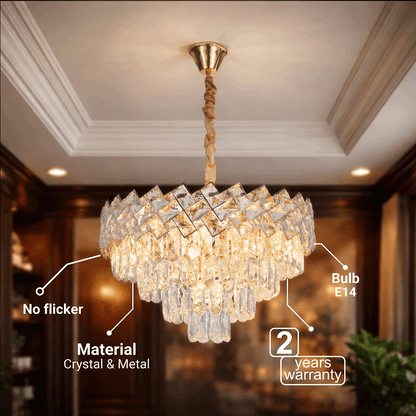 Кристален полилей WINDSOR Elegance 8x E14, диаметър 39 см, блестящо злато, регулируема височина, метални и кристални кристални полилеи Заглавие по подразбиране Alessandro Design