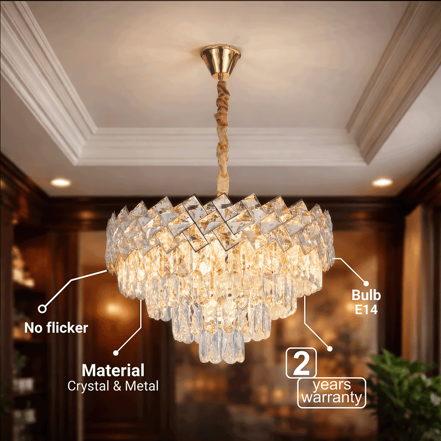 Кристален полилей WINDSOR Elegance 8x E14, диаметър 39 см, блестящо злато, регулируема височина, метални и кристални кристални полилеи Заглавие по подразбиране Alessandro Design