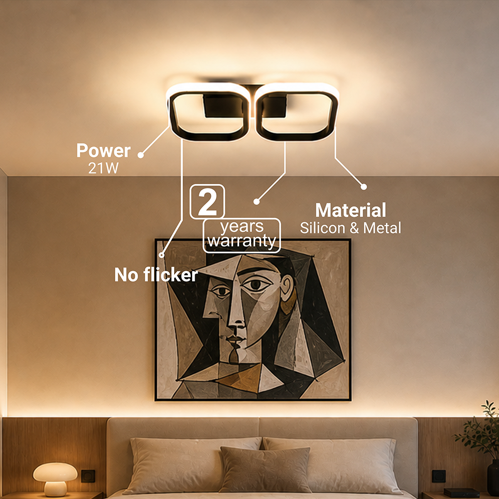 LED полилей VERTEX 21W, 2 квадрата, линейна, студена/топла/неутрална светлина, черни LED полилеи Заглавие по подразбиране Alessandro Design