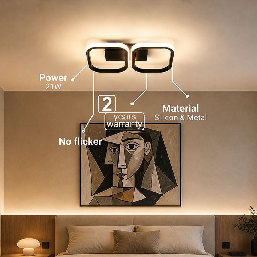 LED полилей VERTEX 21W, 2 квадрата, линейна, студена/топла/неутрална светлина, черни LED полилеи Заглавие по подразбиране Alessandro Design