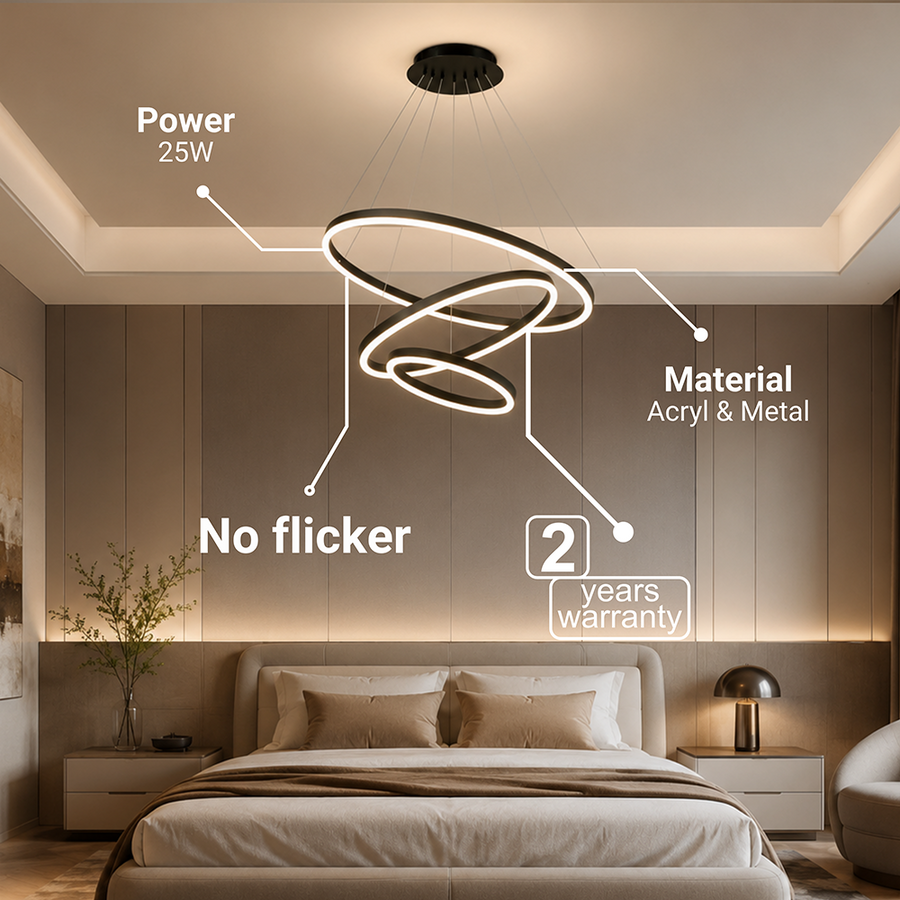 Окачен LED полилей с дистанционно управление CASIANA 85W, 3 кръга, Студена/Топла/Неутрална светлина, Димируем, Черен, Регулируема височина LED полилеи с дистанционно управление Заглавие по подразбиране Alessandro Design
