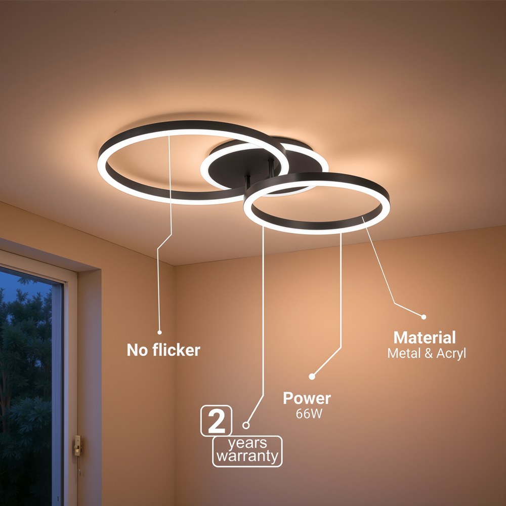 LED полилей с дистанционно RINOVA 66W, 2 кръга, студена/топла/неутрална светлина, димируем, черен LED полилей с дистанционно управление Заглавие по подразбиране Alessandro Design
