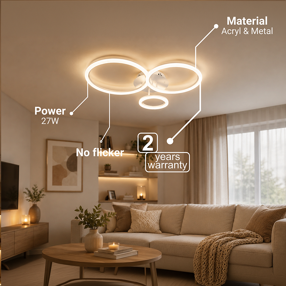 LED полилей с дистанционно управление BETTY 40W, 3 кръга, студена/топла/неутрална светлина, димируеми, бели, метални и акрилни LED полилеи с дистанционно управление Заглавие по подразбиране Alessandro Design