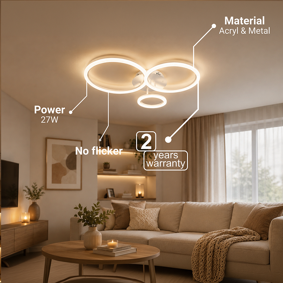 LED полилей с дистанционно управление BETTY 40W, 3 кръга, студена/топла/неутрална светлина, димируеми, бели, метални и акрилни LED полилеи с дистанционно управление Заглавие по подразбиране Alessandro Design