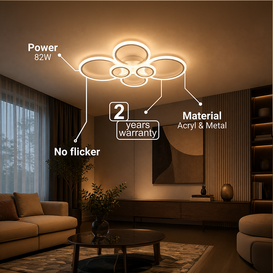 LED полилей с дистанционно BETTY 82W, 6 кръга, Студена/Топла/Неутрална светлина, Димируем, Бял LED полилей с дистанционно управление Заглавие по подразбиране Alessandro Design