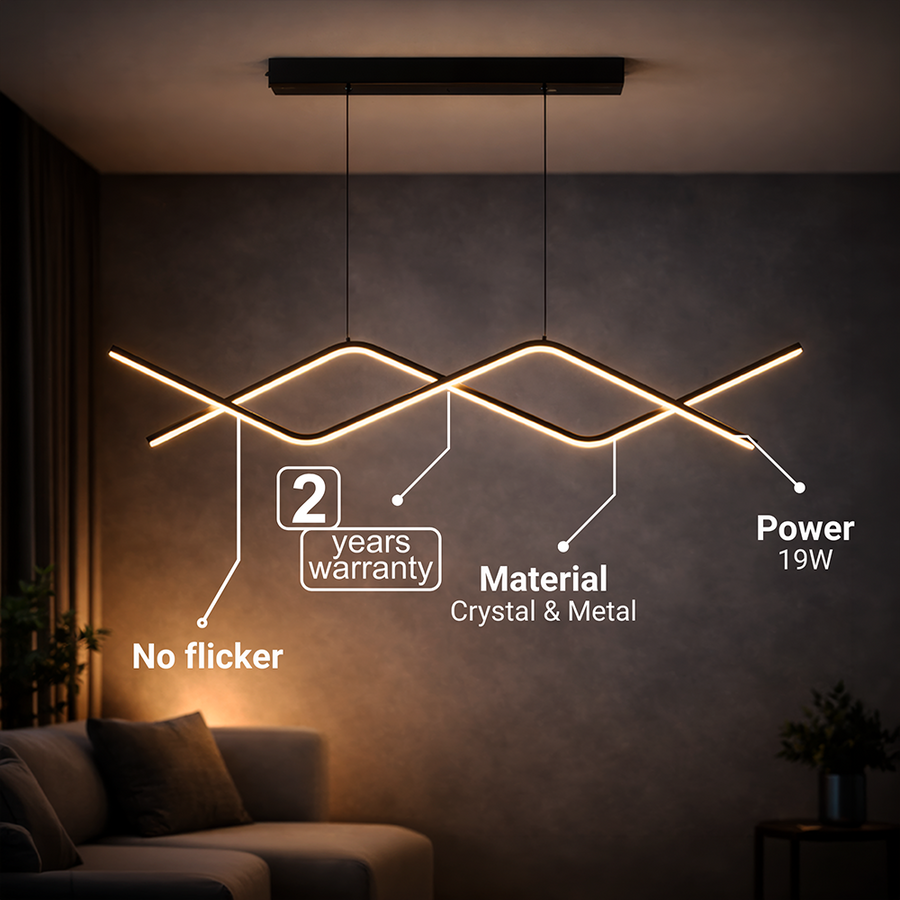 Окачен LED полилей с дистанционно управление ZIGZAG 27W, Студена/Топла/Неутрална светлина, Димируем, Черен, Регулируема височина LED полилеи с дистанционно управление Заглавие по подразбиране Alessandro Design