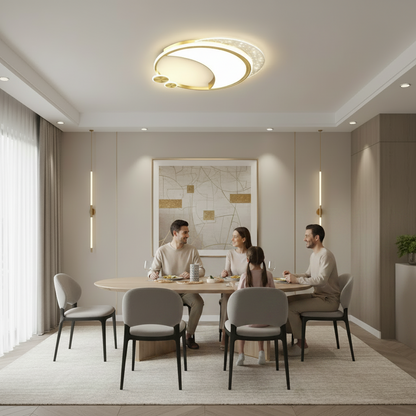 LED полилей Marco с дистанционно управление, 76 W, димируем, злато, метал, акрил и стъкло, 3000K/4000K/6000K