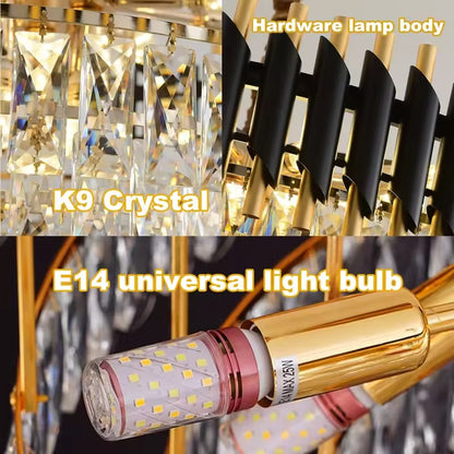 Кристален полилей VERSAILLES Eleganza 8x E14, 48 см, блестящо злато и черно, регулируема височина Кристални полилеи Заглавие по подразбиране Alessandro Design