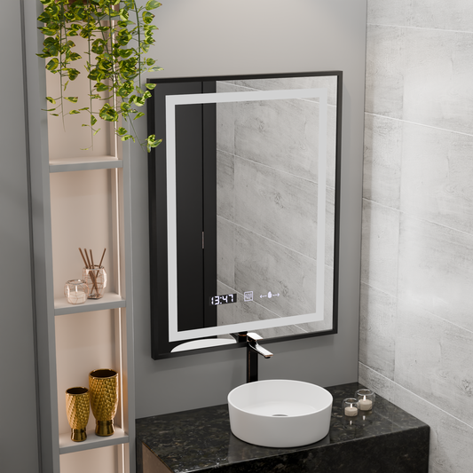 Правоъгълно LED огледало, 50x70 см, Verite Majeste Noir Motion Glow Marcello, система за обезпотяване, часовник и термометър, димируеми огледала Marcello Заглавие по подразбиране Alessandro Design