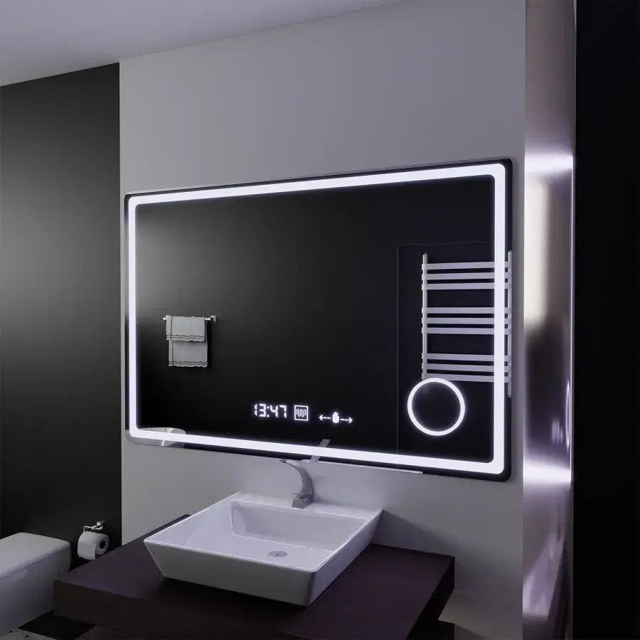 Правоъгълно LED огледало, 120x80 см, Souverain MotionGlow Marcello, система за обезпотяване, часовник и термометър, козметична лупа, димируеми огледала Marcello Заглавие по подразбиране Alessandro Design