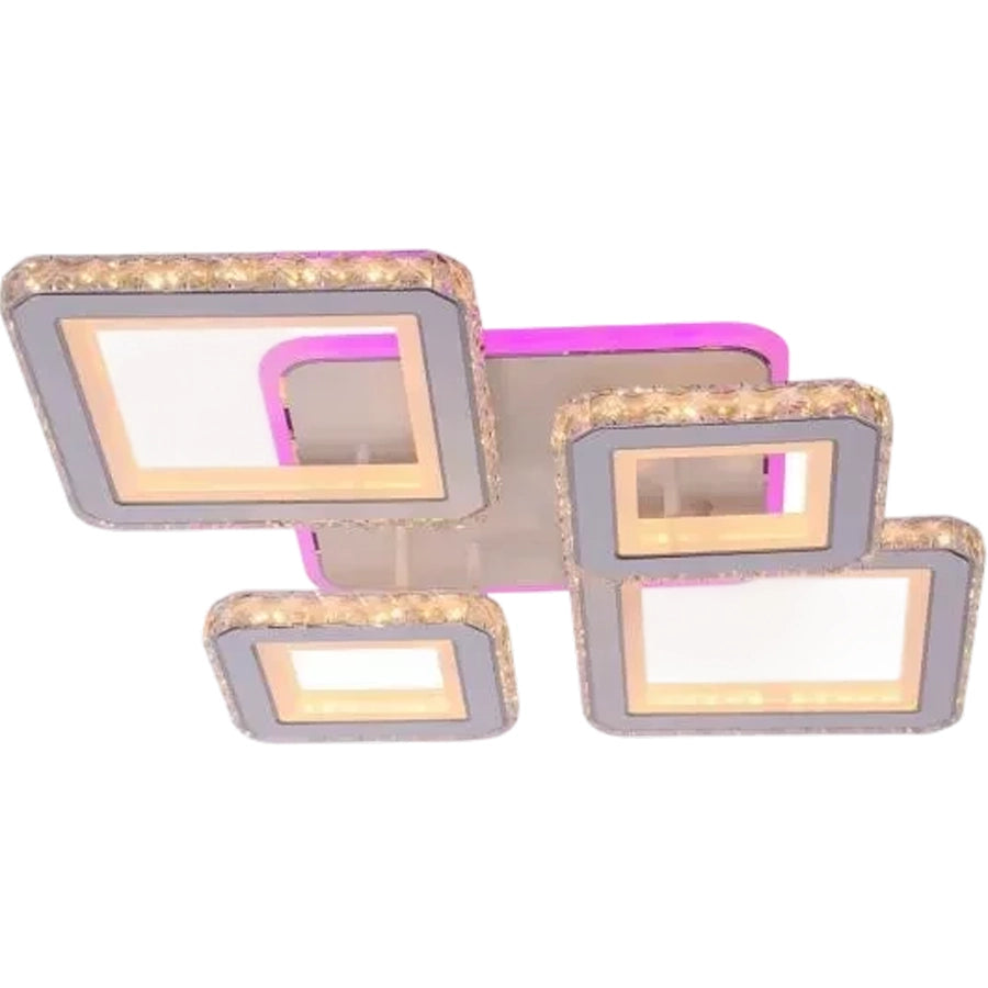 LED полилей с дистанционно управление и кристал QUADRIS RGB, 96W, 4 квадрата, студена/топла/неутрална светлина, димируем, бял LED полилей с дистанционно управление Заглавие по подразбиране Alessandro Design