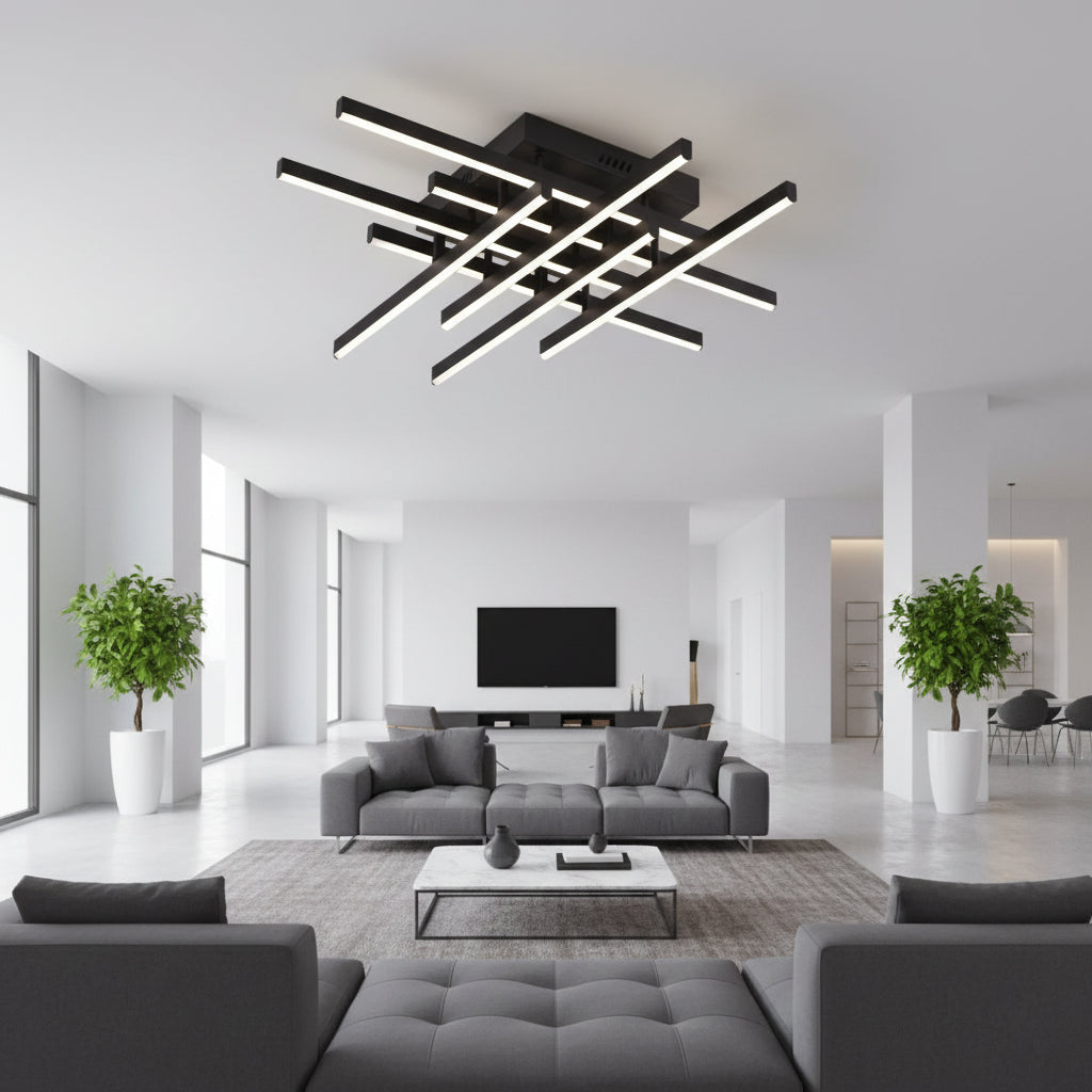 LED полилей с дистанционно управление LINEX, 108W, 8 елемента, студена/топла/неутрална светлина, димируем, черен LED полилей с дистанционно управление Заглавие по подразбиране Alessandro Design