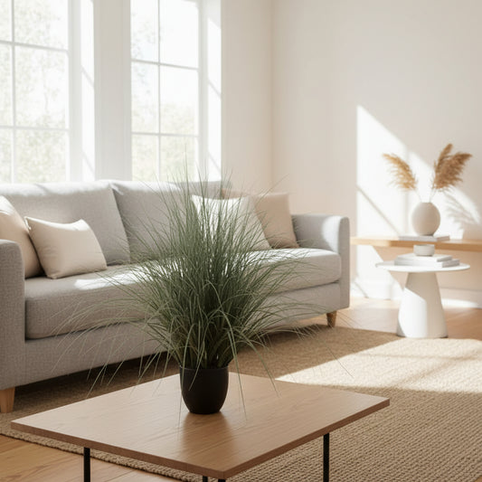 Planta Artificială Iarbă Ornamentală Tip Fântână, 110cm, Verde si Alb, Fara Ghiveci