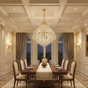 Candelabru Cristal KONIG Supremo, 24xE14, D100 cm, Auriu, Inaltime Reglabila, Metal si Cristal