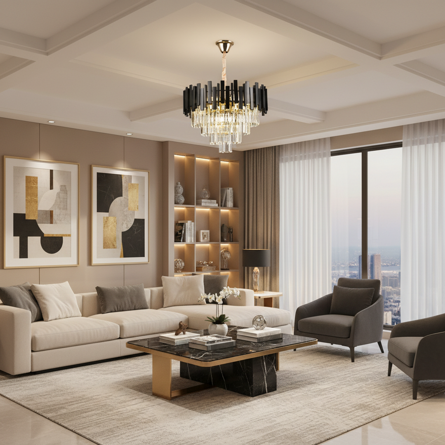 Кристален полилей BLOIS Eleganza 8xE14, диаметър 50 см, черен, регулируема височина
